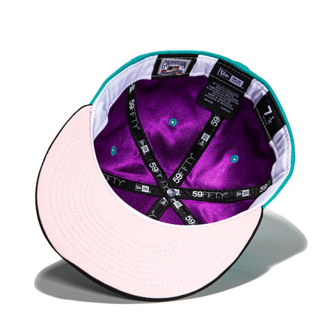 New Era 59Fifty Silky Pink UV Miami Marlins 25th Anniversary of 1997 World Series Championship Patch Hat - Teal, Black