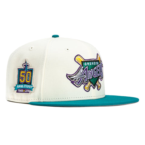 New Era 59Fifty Los Angeles Angels 50th Anniversary Stadium Patch Hat - White, Teal, Maroon
