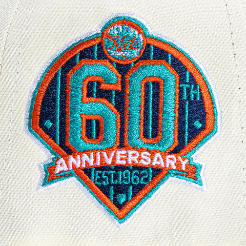 New Era 59Fifty New York Mets 60th Anniversary Patch Logo Hat - White, Light Navy, Teal
