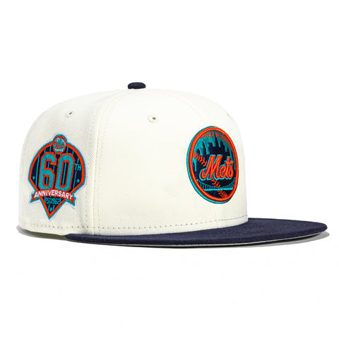 New Era 59FIFTY New York Mets 60th Anniversary Patch Logo Hat - White, Light Navy, Teal White/Light Navy/Teal / 6 7/8