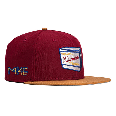 New Era 59Fifty Milwaukee Brewers City Connect Patch Cooler Hat - Cardinal, Khaki, Metallic Gold