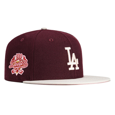 New Era 59Fifty Velvet Los Angeles Dodgers 100th Anniversary Patch Hat - Maroon, Stone, Pink