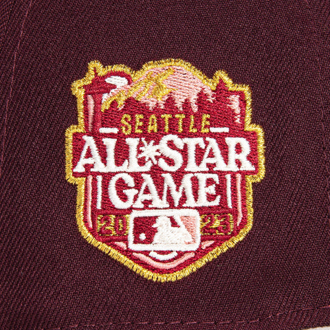 New Era 59Fifty Velvet Seattle Mariners 2023 All Star Game Patch BP Hat - Maroon, Stone, Pink