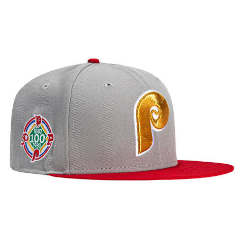 New Era 59Fifty Philadelphia Phillies 100th Anniversary Patch Hat - Grey, Red