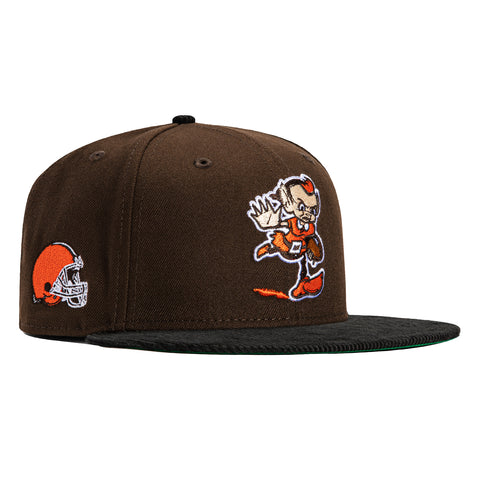 New Era 59Fifty Corduroy Visor Cleveland Browns Logo Patch Elf Hat - Brown, Black