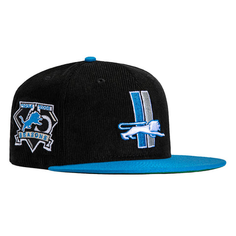 New Era 59Fifty Corduroy Crown Detroit Lions 75th Anniversary Patch Hat - Black, Light Blue