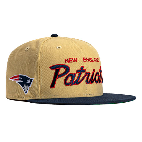 New Era 59Fifty Vegas Dome New England Patriots Retro Script Hat- Tan, Royal