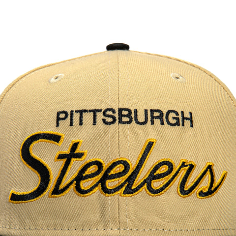 New Era 59Fifty Vegas Dome Pittsburgh Steelers Retro Script Hat- Tan, Black