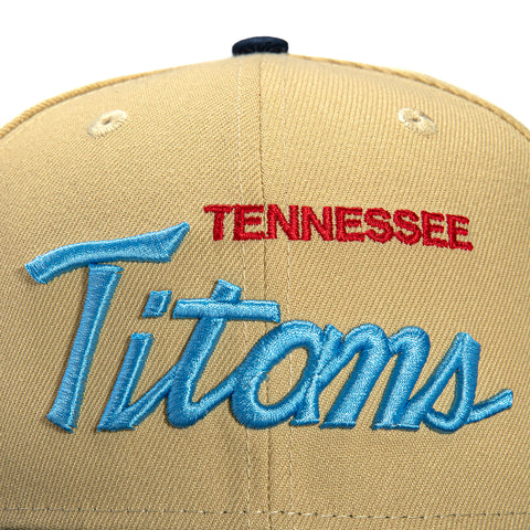 New Era 59Fifty Vegas Dome Tennessee Titans Retro Script Hat- Tan, Navy