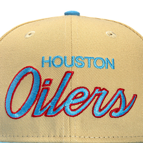 New Era 59Fifty Vegas Dome Houston Oilers Retro Script Hat- Tan, Light Blue