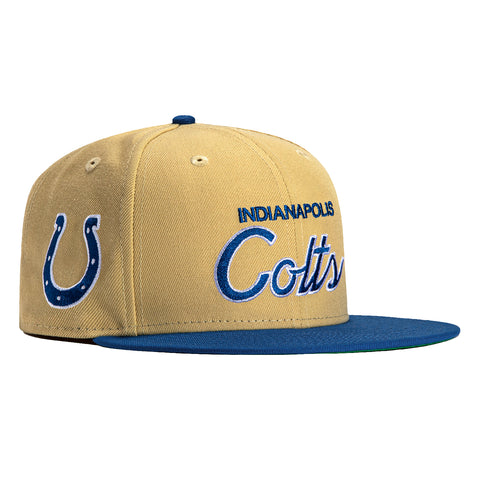 New Era 59Fifty Vegas Dome Indianapolis Colts Retro Script Hat- Tan, Royal