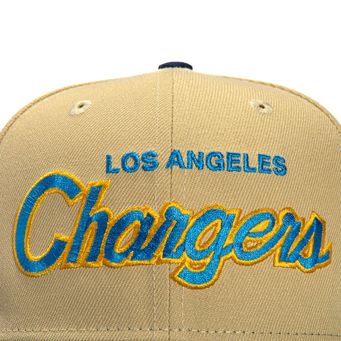 New Era 59Fifty Vegas Dome Los Angeles Chargers Retro Script Hat- Tan, Navy