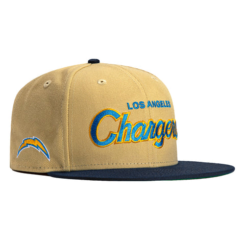 New Era 59Fifty Vegas Dome Los Angeles Chargers Retro Script Hat- Tan, Navy