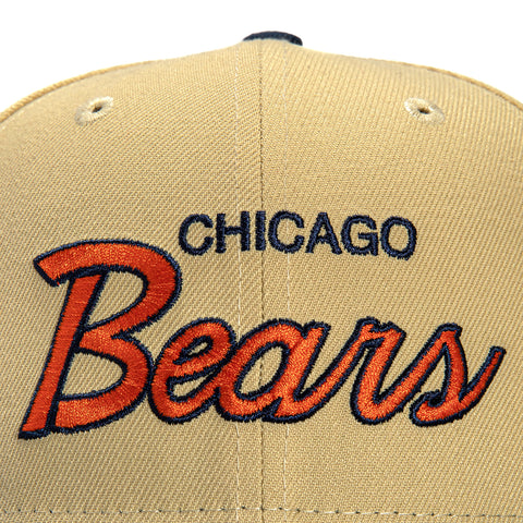 New Era 59Fifty Vegas Dome Chicago Bears Retro Script Hat- Tan, Navy