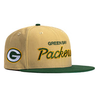 New Era 59Fifty Vegas Dome Green Bay Packers Retro Script Hat- Tan, Green