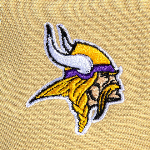 New Era 59Fifty Vegas Dome Minnesota Vikings Retro Script Hat- Tan, Purple