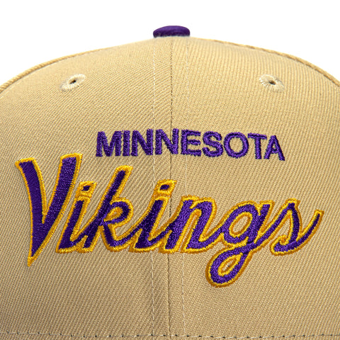 New Era 59Fifty Vegas Dome Minnesota Vikings Retro Script Hat- Tan, Purple