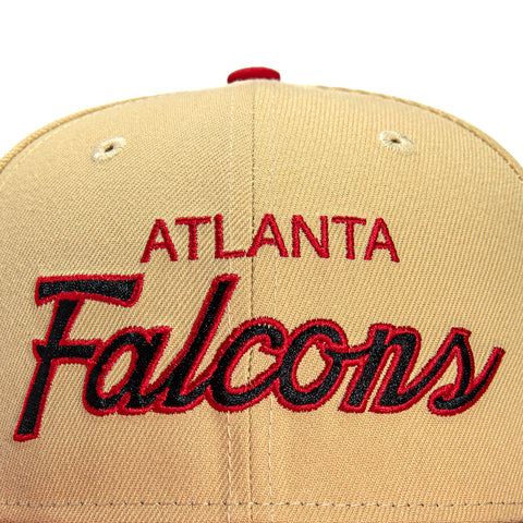 New Era 59Fifty Vegas Dome Atlanta Falcons Retro Script Hat- Tan, Red