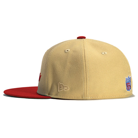 New Era 59Fifty Vegas Dome Atlanta Falcons Retro Script Hat- Tan, Red