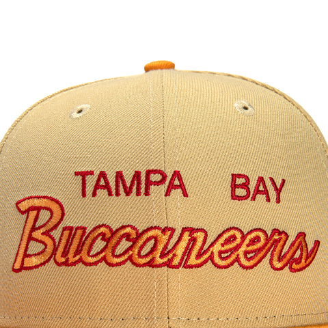 New Era 59Fifty Vegas Dome Tampa Bay Buccaneers Retro Script Hat- Tan, Red