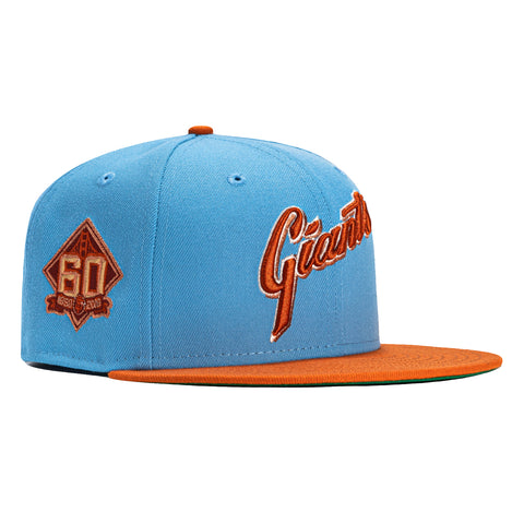 New Era 59Fifty San Francisco Giants 60th Anniversary Patch Script Hat - Light Blue, Burnt Orange, Metallic Copper