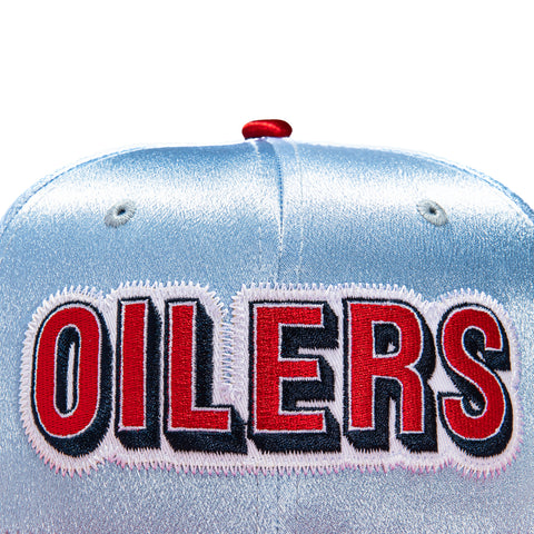 New Era 59Fifty Satin Stitch Houston Oilers Logo Patch Word Hat - Light Blue, Red