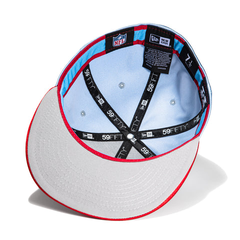 New Era 59Fifty Satin Stitch Houston Oilers Logo Patch Word Hat - Light Blue, Red