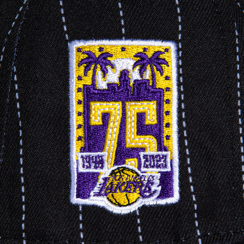New Era 59Fifty Los Angeles Lakers 75th Anniversary Patch Pinstripe Hat - Black, Purple