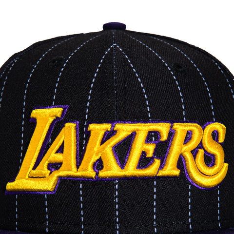New Era 59Fifty Los Angeles Lakers 75th Anniversary Patch Pinstripe Hat - Black, Purple