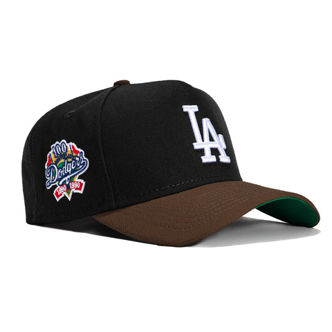 New Era 9Forty A-Frame Los Angeles Dodgers 100th Anniversary Patch Snapback Hat - Black, Brown