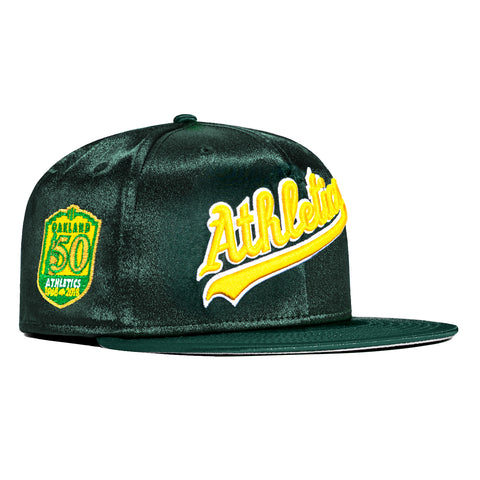 New Era 59Fifty Satin Oakland Athletics 50th Anniversary Patch Word Hat - Green, Gold