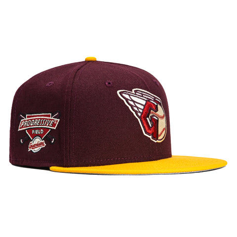 New Era 59Fifty Peaches and Cream Cleveland Guardians Progressive Field Patch Hat - Maroon, Gold