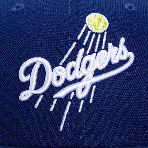 New Era 59Fifty Tennis Los Angeles Dodgers 50th Anniversary Patch Logo Hat - Royal, Neon Yellow