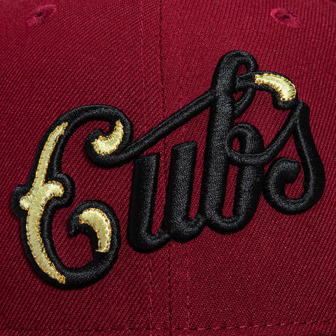 New Era 59Fifty Chicago Cubs Wrigley Field Patch Jersey Hat - Cardinal, Black, Metallic Gold