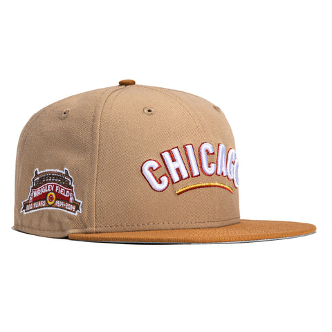 New Era 59Fifty Chicago Cubs Wrigley Field Patch Word Mark Hat - Tan, Khaki, Red
