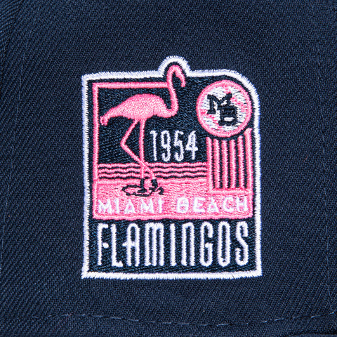 New Era 59Fifty Miami Beach Flamingos Logo Patch Script Hat - Navy, Pink