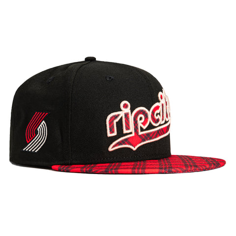 New Era 9Fifty 2023 City Portland Trail Blazers Logo Patch Snapback Hat - Black, Red Plaid