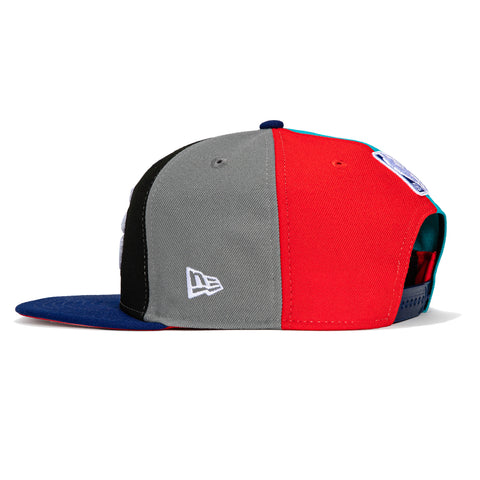 New Era 9Fifty 2023 City Brooklyn Nets Logo Patch Pinwheel Snapback Hat - Black, Royal, Grey, Red, Teal