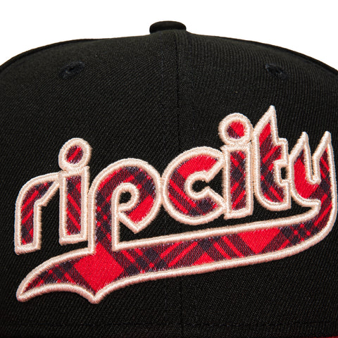 New Era 59Fifty 2023 City Portland Trail Blazers Logo Patch Hat - Black, Red Plaid