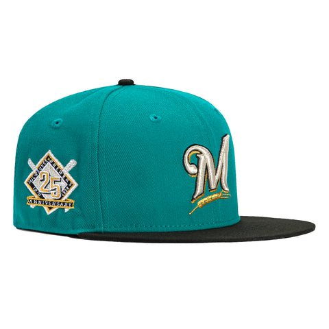 New Era 59Fifty Milwaukee Brewers 25th Anniversary Patch Hat - Teal, Black, Metallic Silver