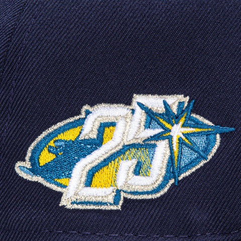New Era 59Fifty Tampa Bay Rays 25th Anniversary Patch Word Rail Hat - White, Light Navy