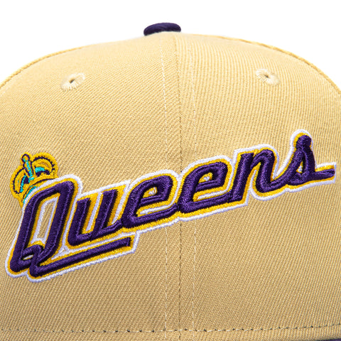 New Era 59Fifty Queens City Kings Logo Patch Script Hat - Tan, Purple