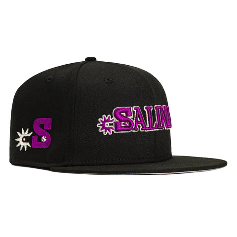 New Era 59Fifty Salinas Spurs Logo Patch Word Hat - Black, Purple, Metallic Silver
