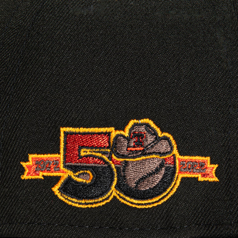 New Era 59Fifty Texas Rangers 50th Anniversary Patch Word Hat - Black, Light Orange, Red