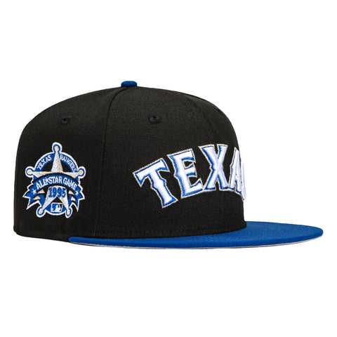 New Era 59Fifty Texas Rangers 1995 All Star Game Patch Word Hat - Black, Royal, Metallic Silver