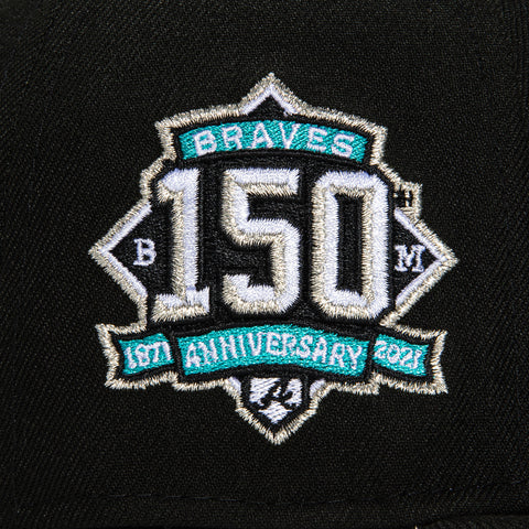 New Era 59Fifty Atlanta Braves 150th Anniversary Patch Word Hat - Black, Teal