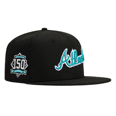 New Era 59Fifty Atlanta Braves 150th Anniversary Patch Word Hat - Black, Teal