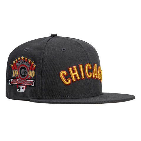 New Era 59Fifty Chicago Cubs 1990 All Star Game Patch Word Hat - Graphite, Metallic Gold, Red