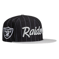 New Era 59Fifty Las Vegas Raiders Logo Patch Script Pinstripe Hat - Black, Grey
