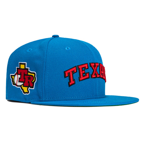 New Era 59Fifty Texas Rangers Logo Patch Word Hat - Light Blue, Red